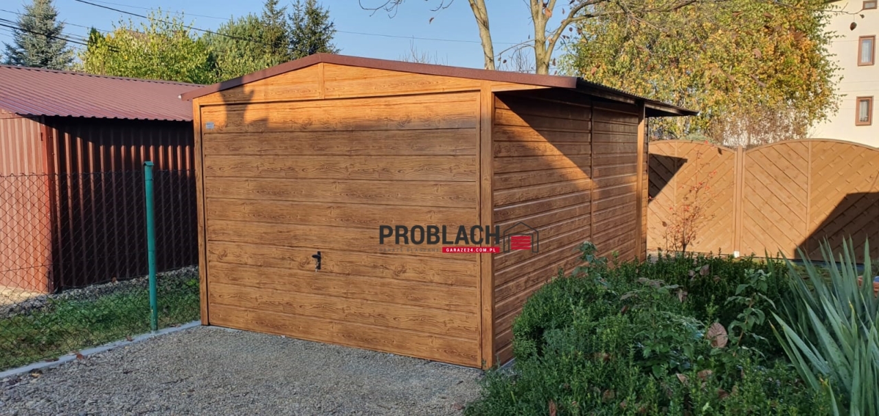 Garaż 3×5 dwuspad drewnopodobny jasny orzech PREMIUM