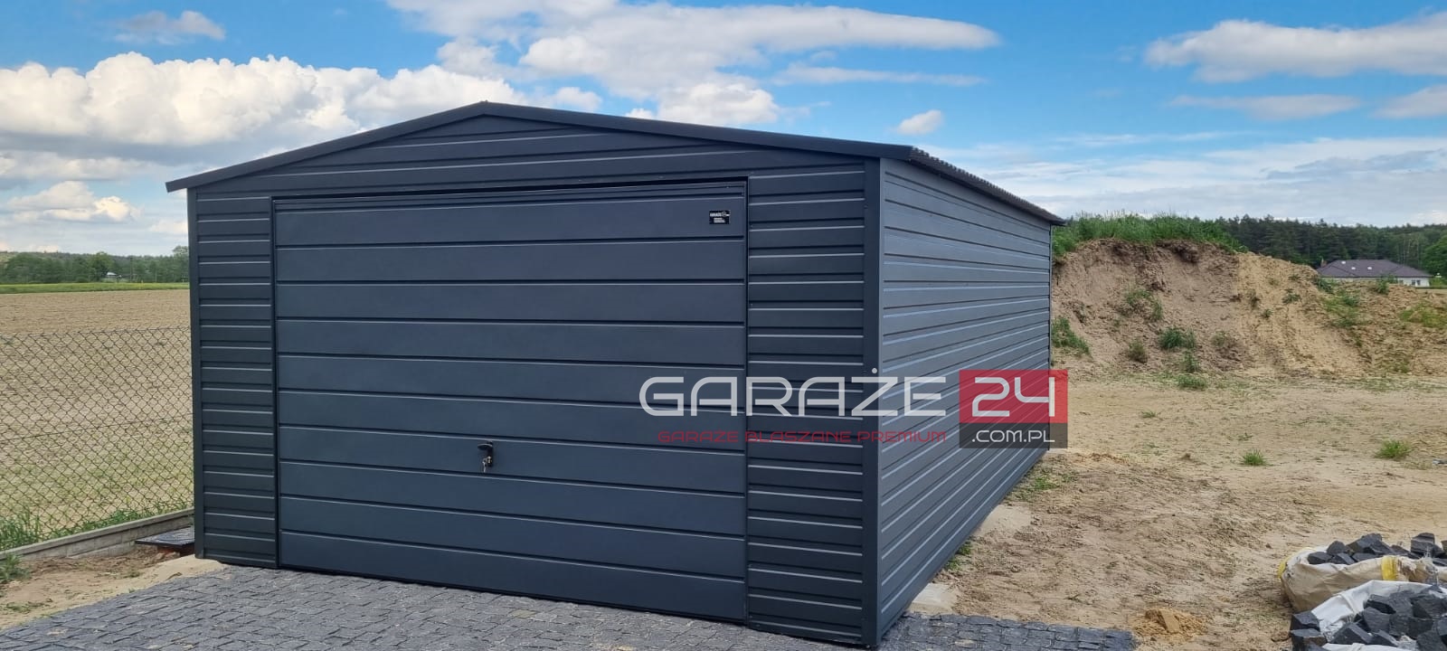 Garaż blaszany Premium 4x6m, grafit mat, brama uchylna, wzmocniony profilem zamkniętym ocynkowanym, montaż GRATIS